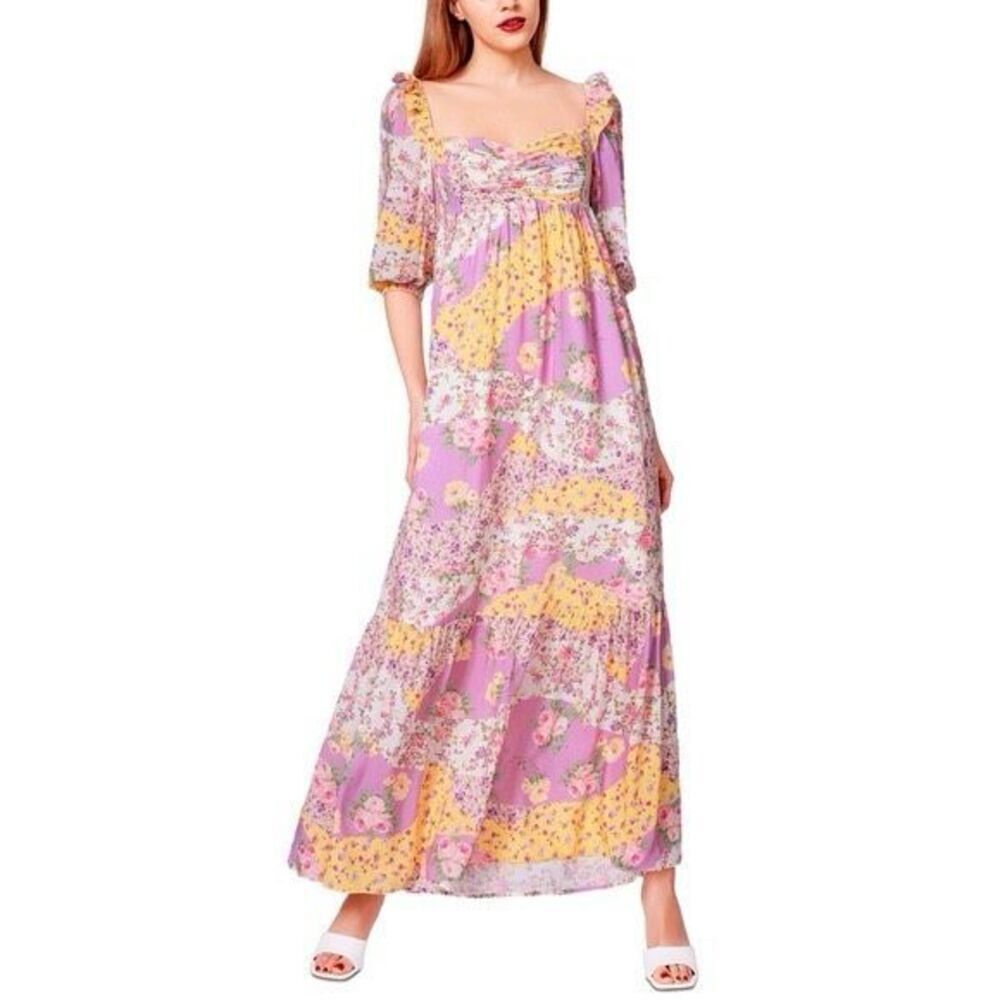✨Betsey Johnson Spring Maxi Sz Small Dress Smocked Lavender Floral Patchwork✨